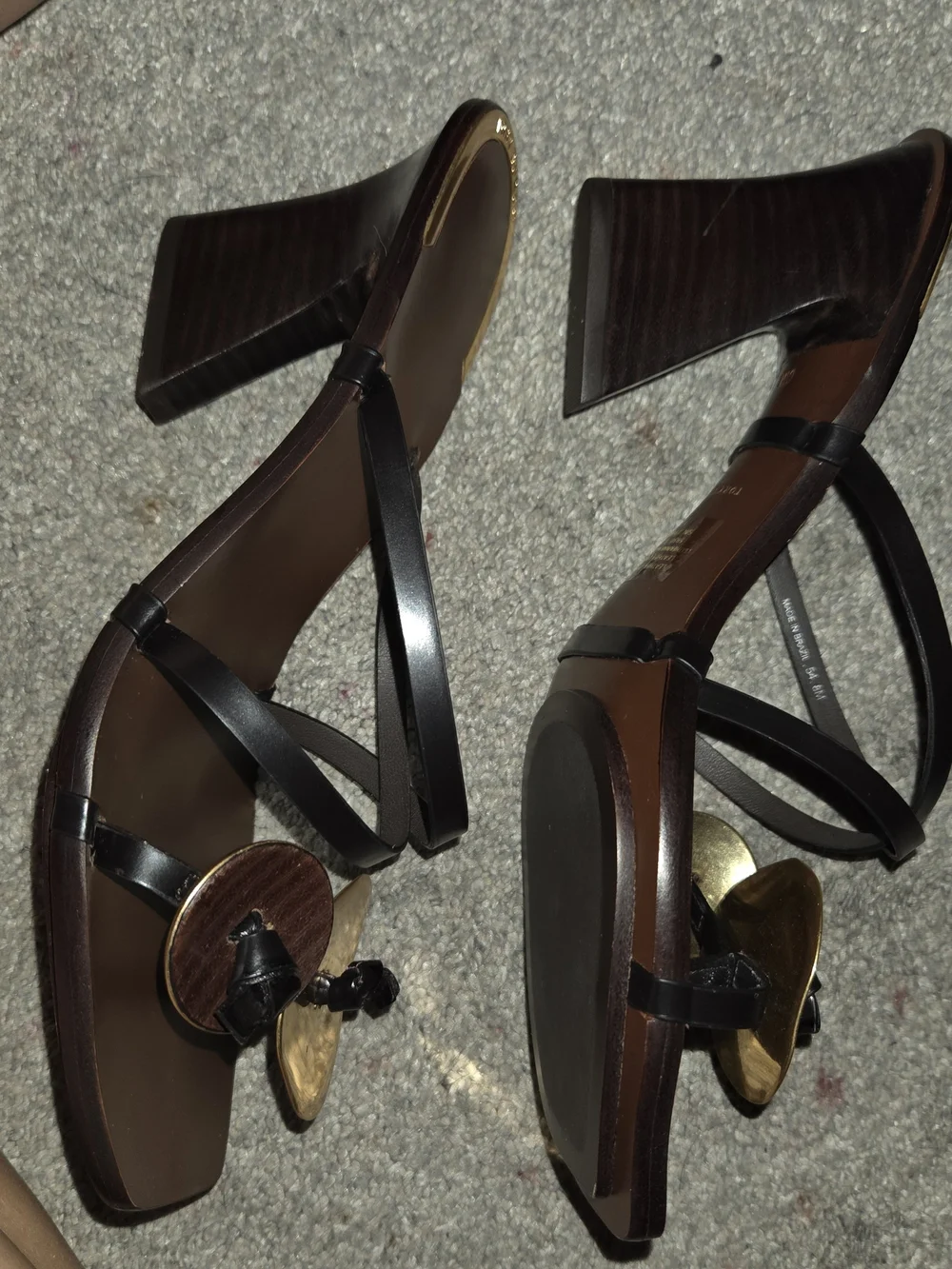 Women’s Black and Gold Decorative Slide Sandals